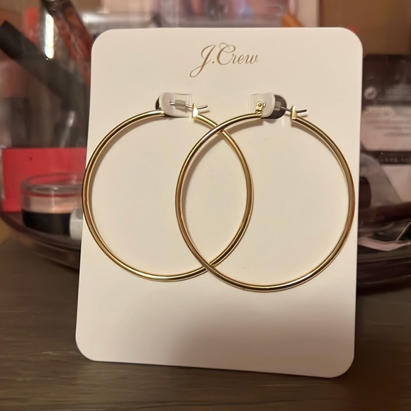 NWT J.Crew Antique Gold Hoop 2” Earrings - Picture 2 of 3